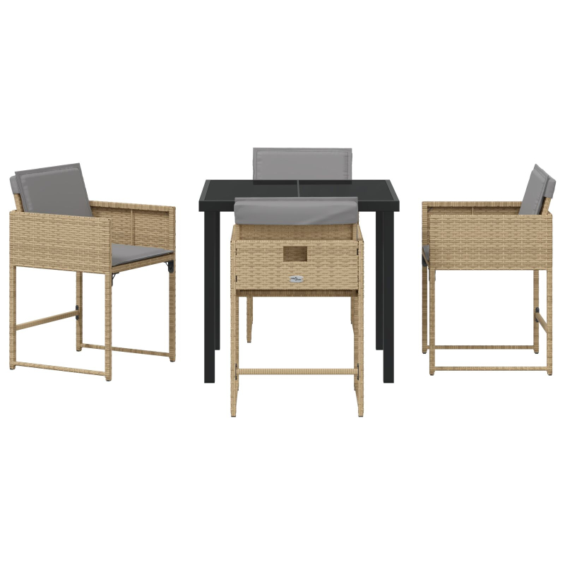 5 Teile Garten Essgruppe mit Kissen Beige Poly Rattan