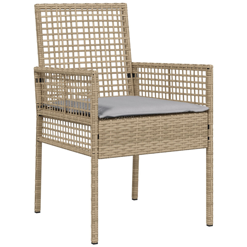 5-teilige Garten-Essgruppe mit Kissen Beige Poly Rattan