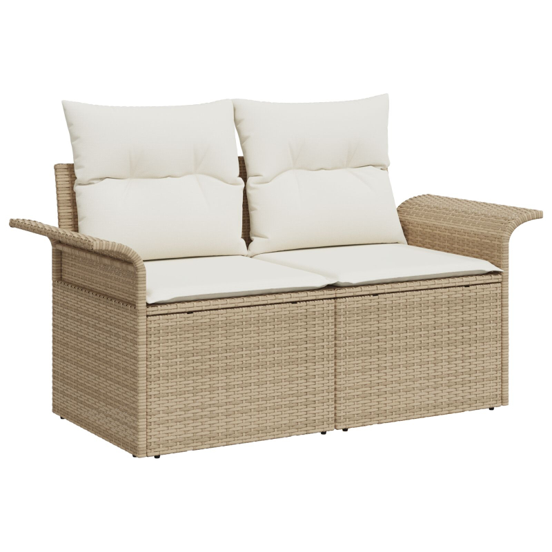 8-teiliges Garten Sofa Set mit Kissen Beige Poly Rattan
