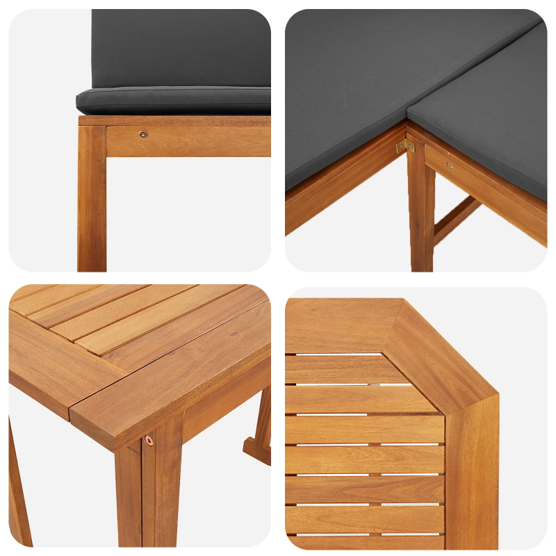 2-teiliges Garten-Esszimmer-Set mit Kissen aus massivem Akazienholz