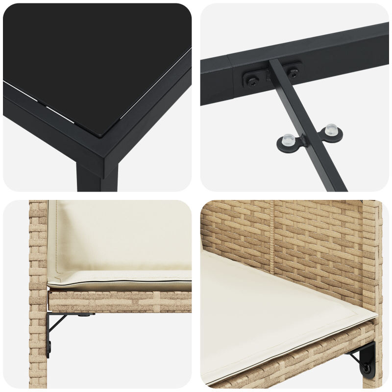 5-teiliges Garten Esszimmer Set mit Kissen Beige Poly Rattan