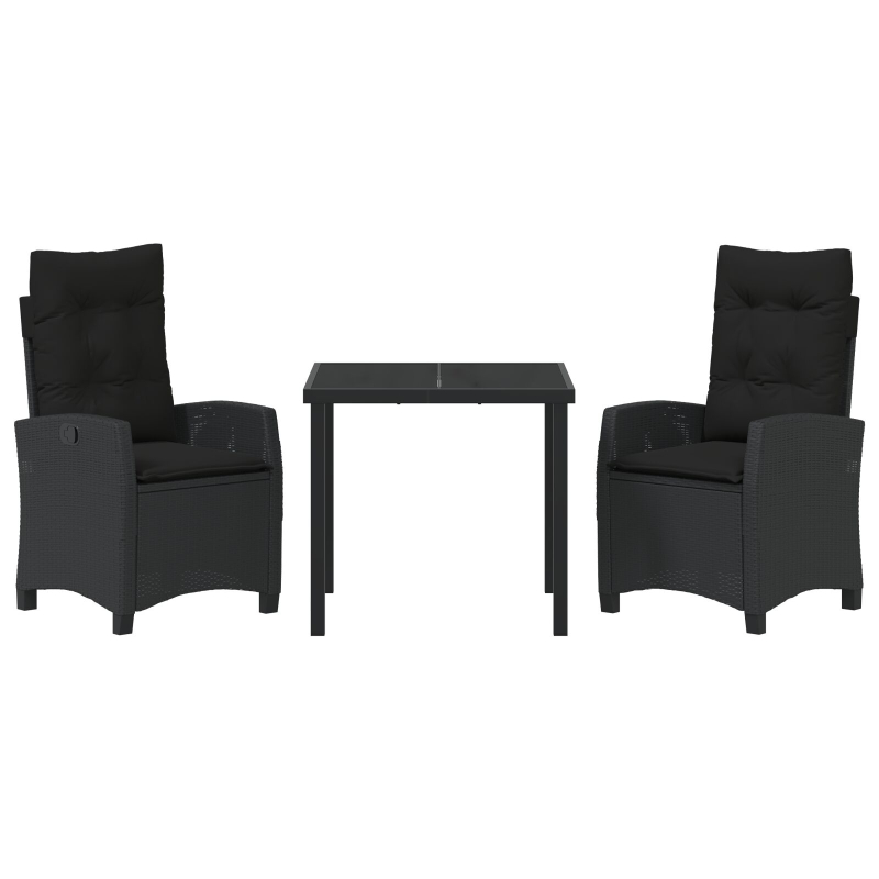 3-teiliges Garten-Dining-Set mit Kissen Schwarz Poly Rattan