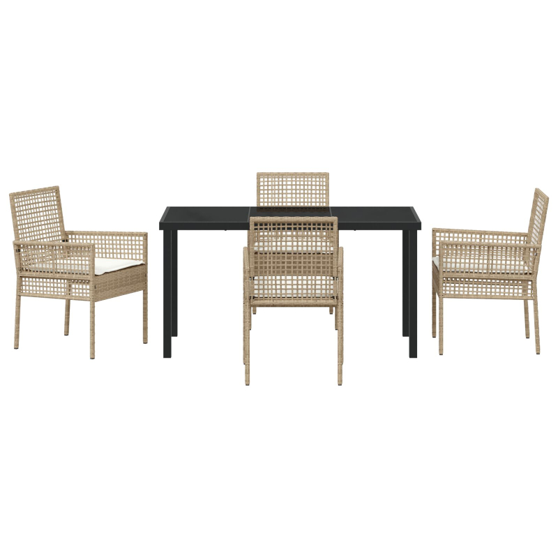 5-teiliges Garten Esszimmer Set mit Kissen Beige Poly Rattan