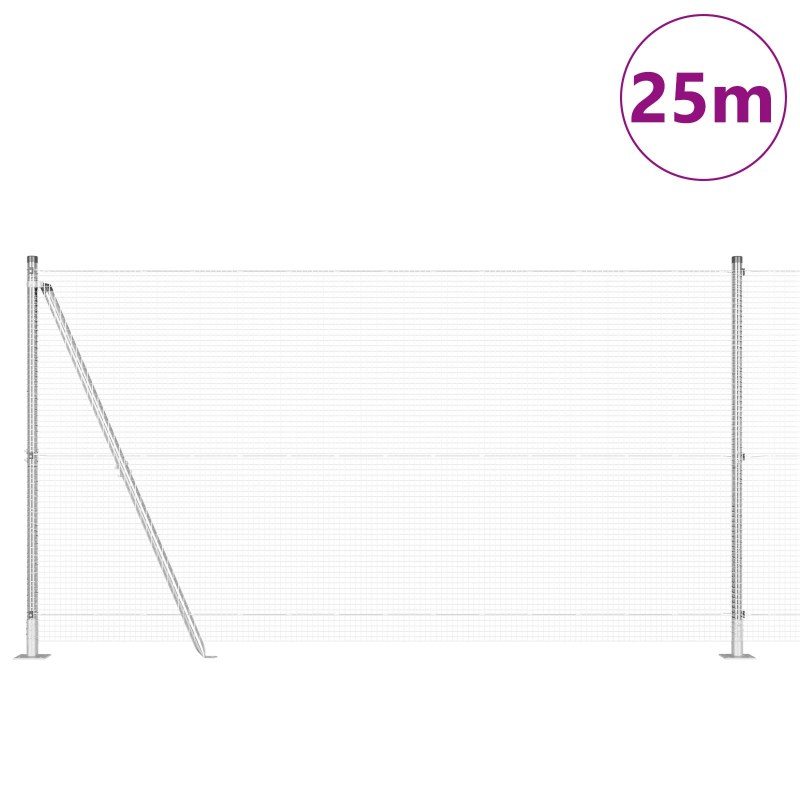 verzinkter Drahtzaun mit 13 Flanschpfosten 1,2x25 m verzinkter Stahl