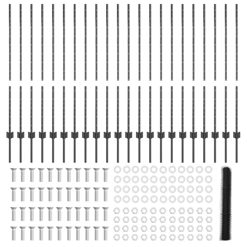 Zaunpfosten 22 Stück U-Channel Grau 120 cm Stahl, Sechseckzaun Grau 1.2x50 m Stahl