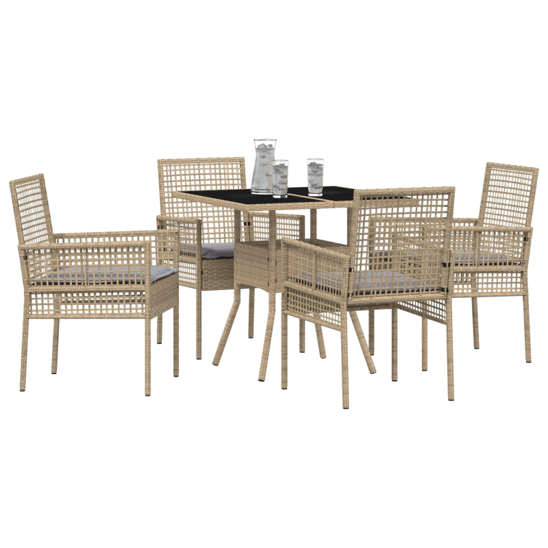 5-teiliges Garten Essset Beige Poly Rattan