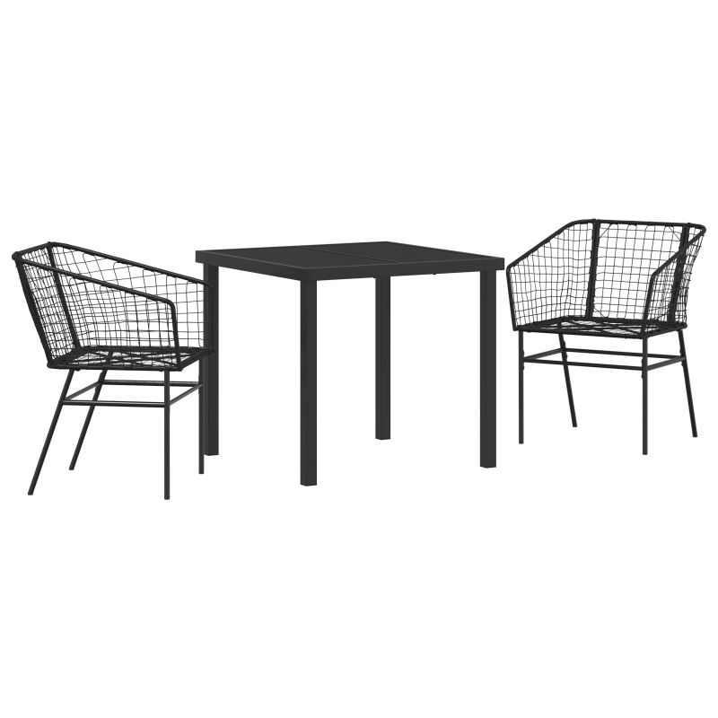 3-teiliges Garten-Essenset Schwarz Poly Rattan