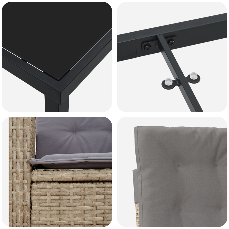 7-teiliges Garten-Essset mit Kissen Beige Poly Rattan