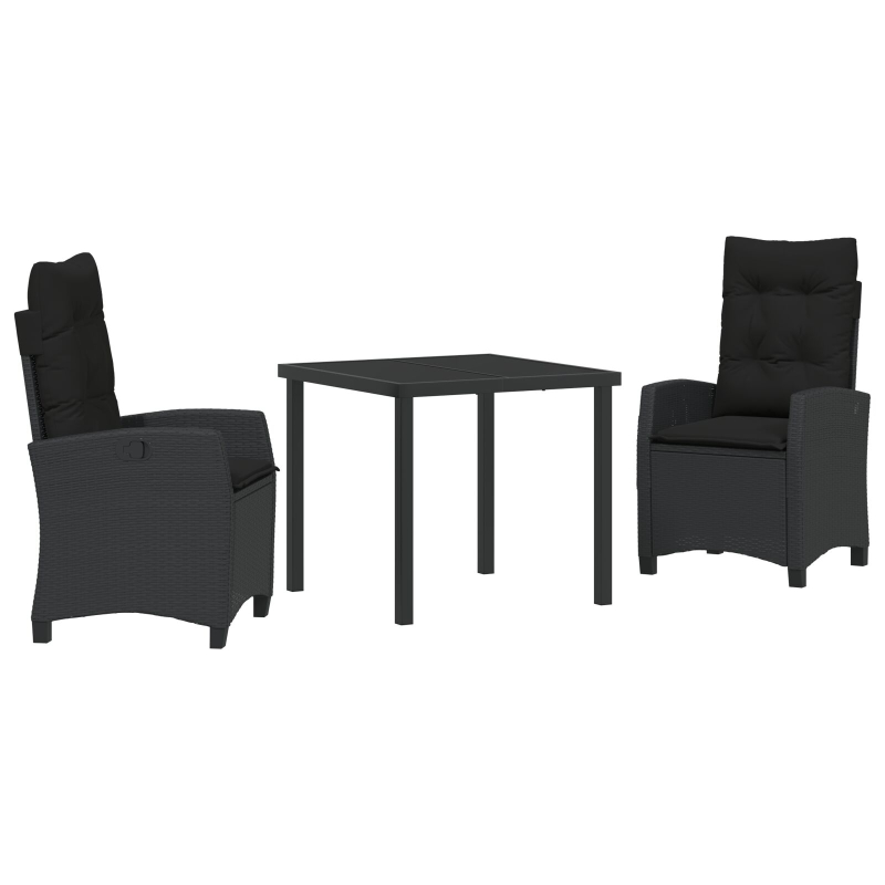 3-teiliges Garten-Dining-Set mit Kissen Schwarz Poly Rattan