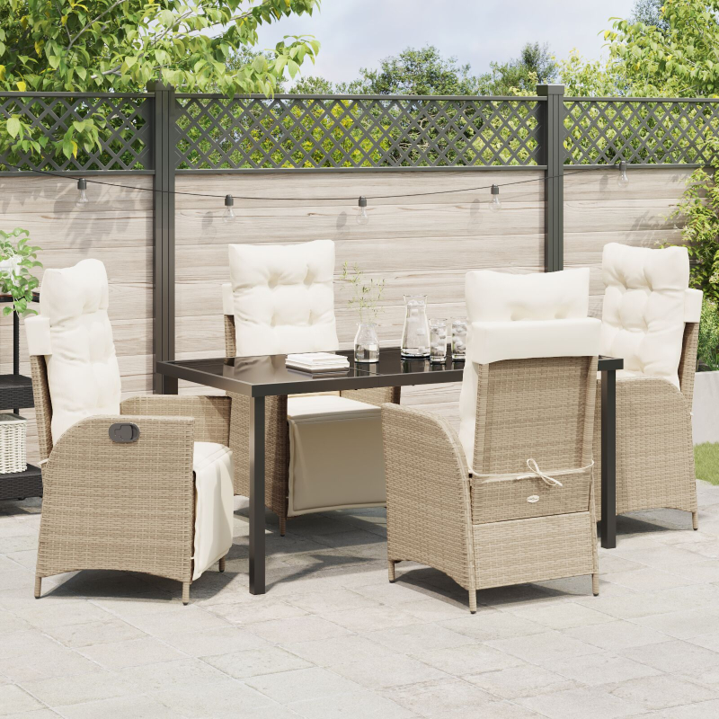 5-teiliges Garten-Esszimmer-Set Beige Poly-Rattan