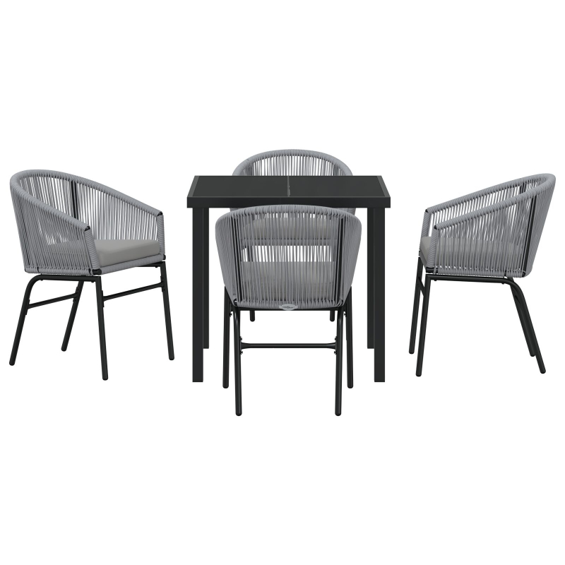 5-teiliges Garten-Esszimmer-Set Graues Poly-Rattan