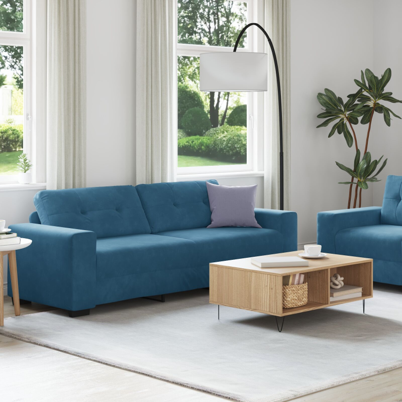 2-teilige Sofaset mit Kissen Blau Samt