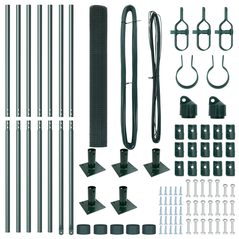 Schweissdrahtzaun mit 7 Flanschpfosten Grün 0.8x10 m Stahl