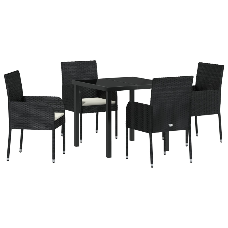 5-teiliges Garten-Essbereich mit Kissen Schwarz Poly-Rattan