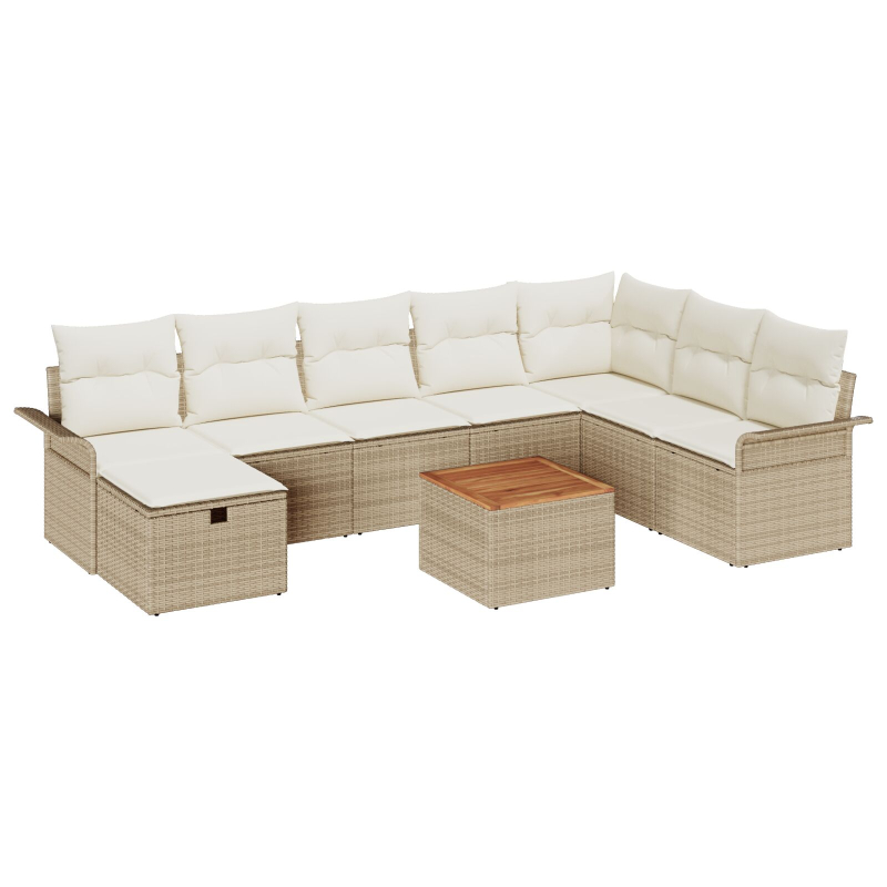 9-Teiliges Garten-Sofa-Set mit Kissen Beige Poly-Rattan