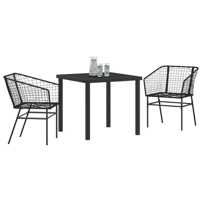 3-teiliges Garten-Essenset Schwarz Poly Rattan