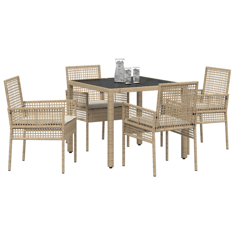 5-teilige Garten-Speisegruppe mit Kissen Beige Poly Rattan