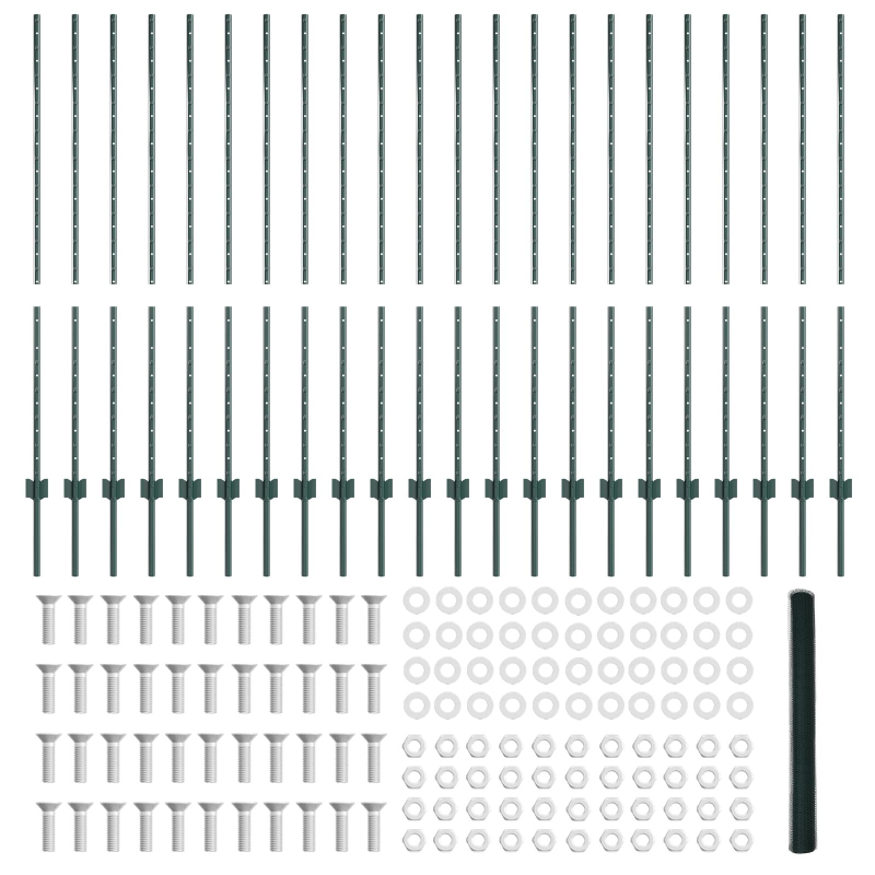 Zaunpfosten 11 Stk U-Kanal Grün 140 cm Stahl, Sechseckzaun Grün 1,4x50 m Stahl