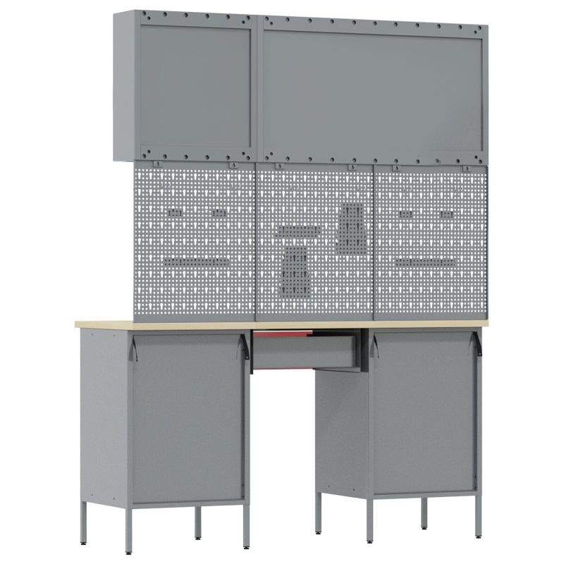 8-teiliges Werkstattschrank- und Pegboard-Set in Rot aus MDF und Metall