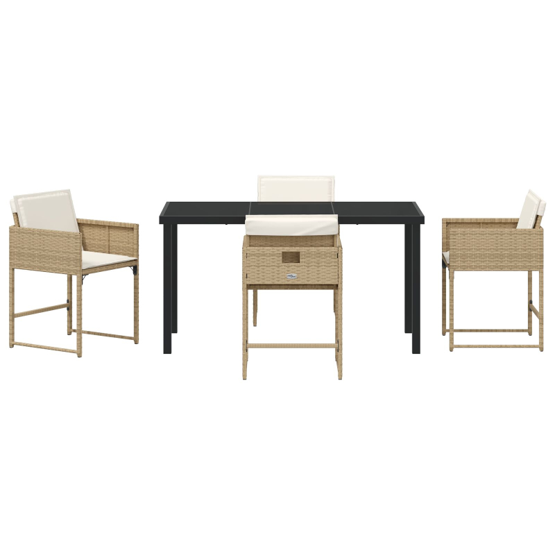5-teiliges Garten Esszimmer Set mit Kissen Beige Poly Rattan