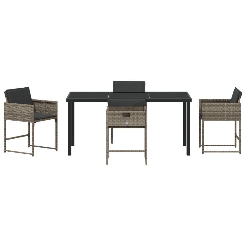 5-teiliges Garten-Essgruppen-Set mit Kissen Grau Poly-Rattan