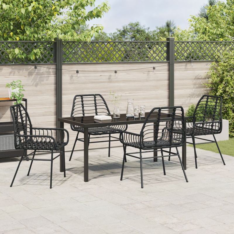5-teiliges Gartentisch-Set Schwarz Poly Rattan