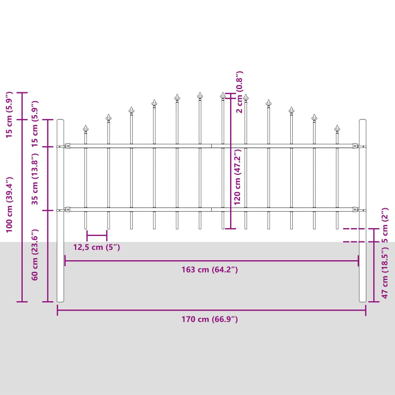 Gartenzaun mit Bogenoberteil, Weiß, 13,6 x 0,75 m, Stahl