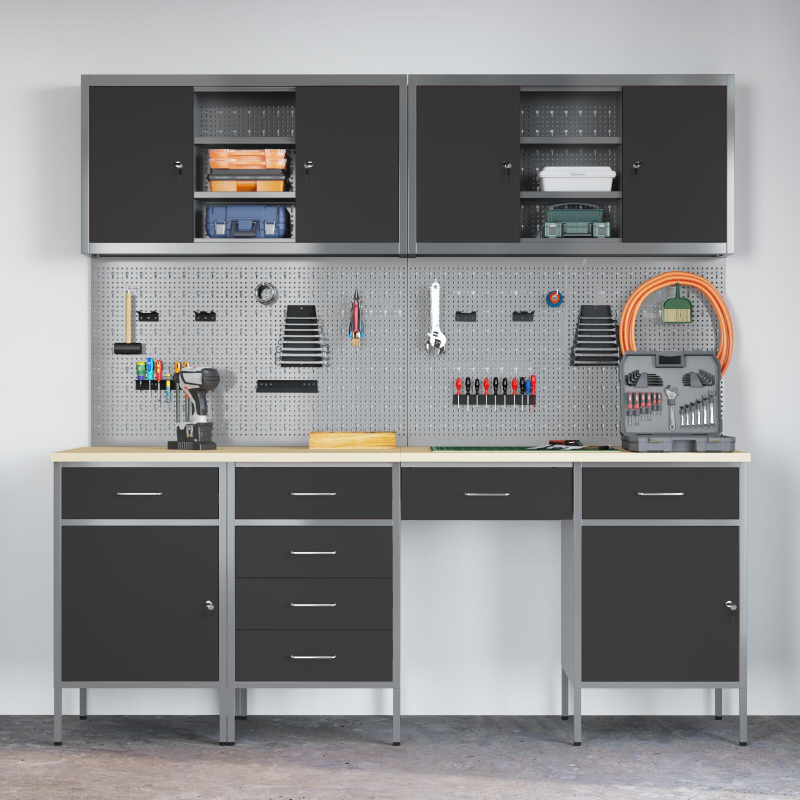 10-teiliges Werkbank-Set aus schwarzem Stahl