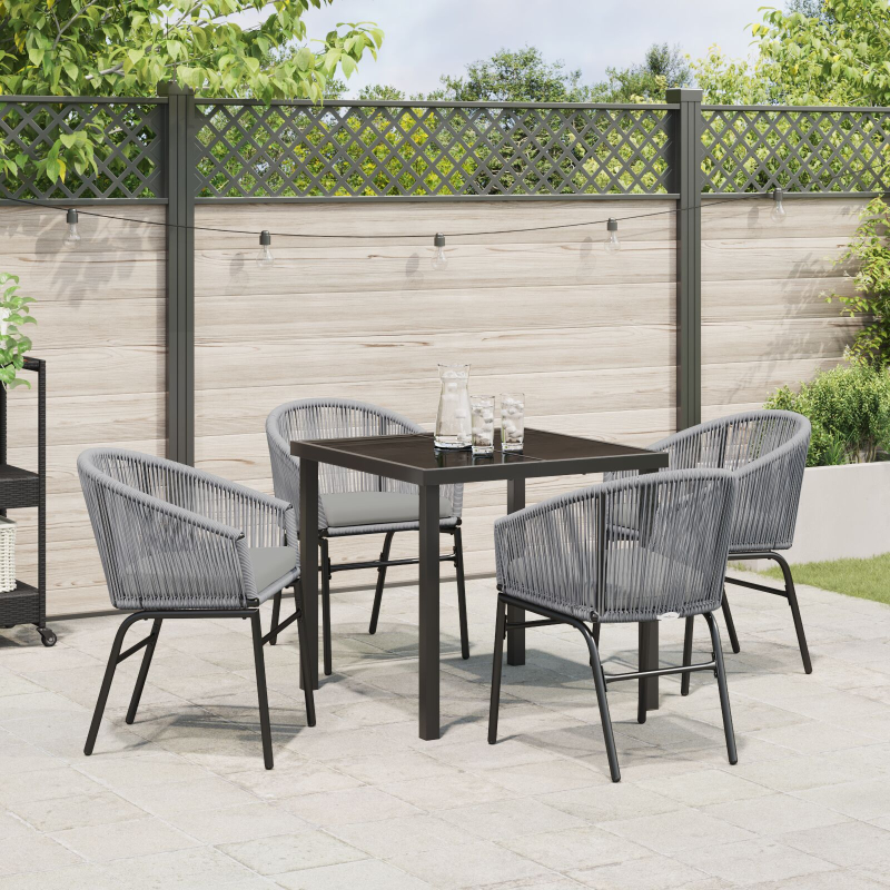 5-teiliges Garten-Esszimmer-Set Graues Poly-Rattan