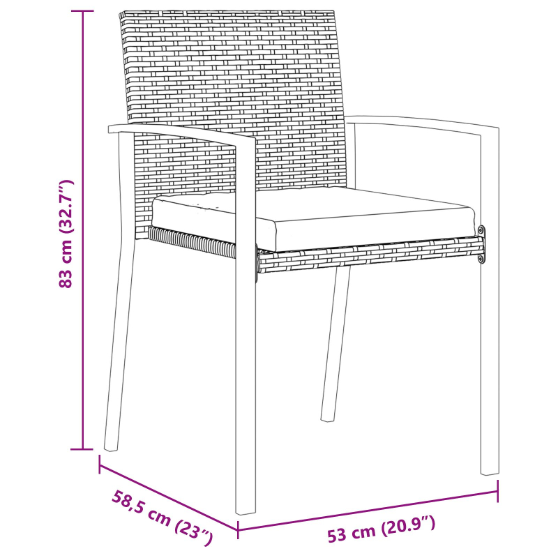 5-teiliges Garten-Esstischset aus schwarzem Poly-Rattan