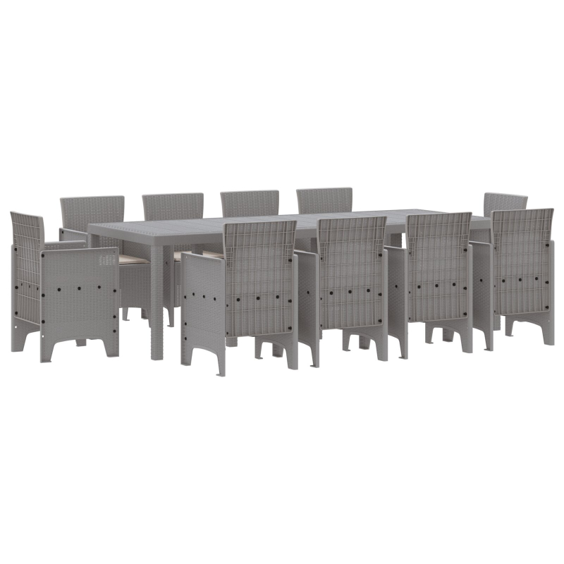 11-teilige Garten-Essgruppe mit Kissen hellgrau Poly-Rattan