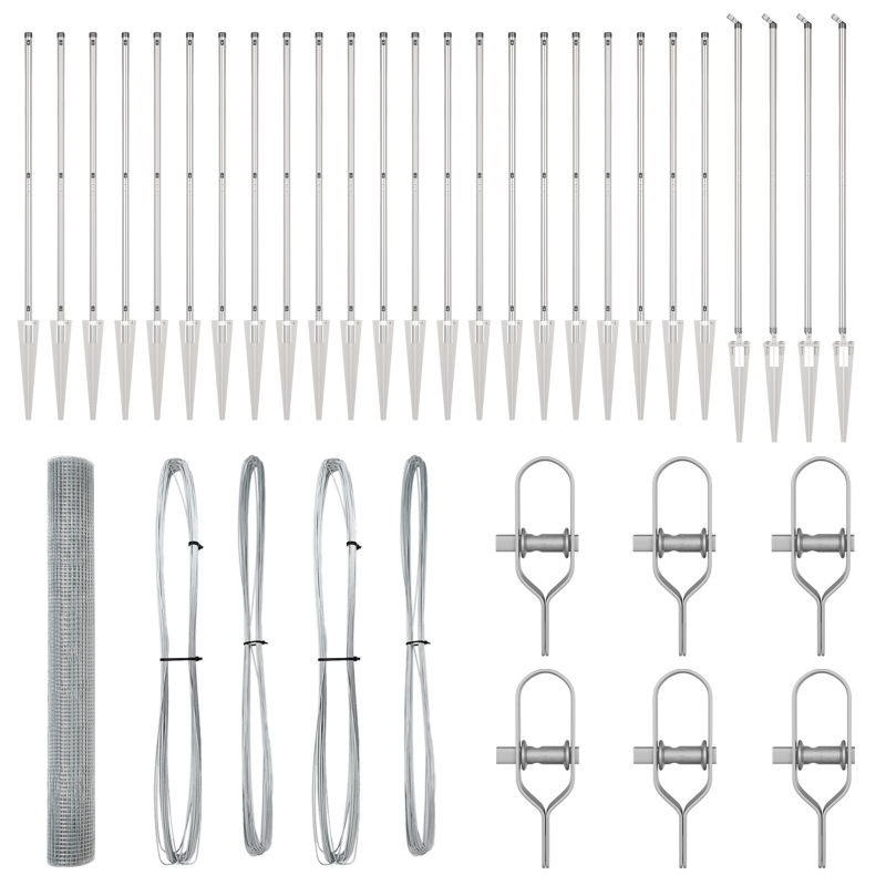 Geknoteter Drahtzaun mit 13 Spike-Pfosten 1,2x50 m Verzinkter Stahl
