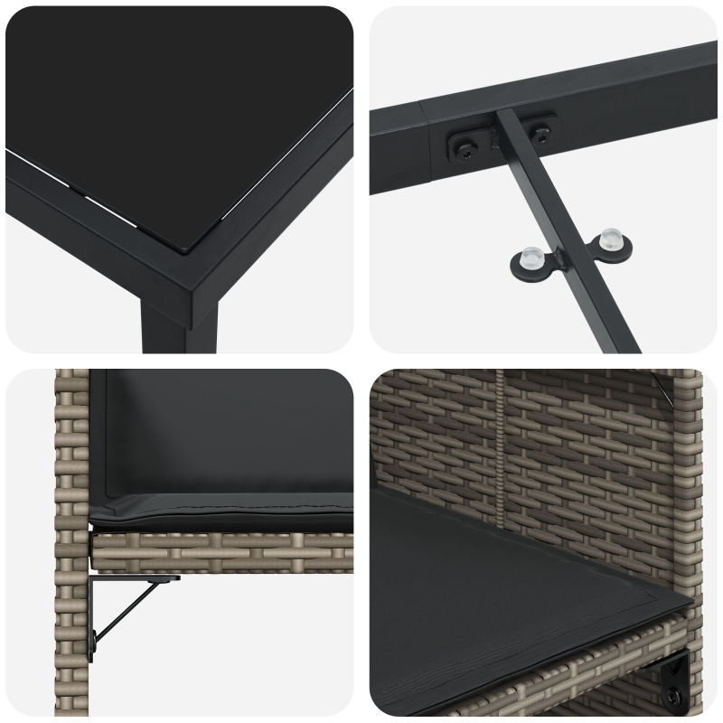 5-teiliges Garten-Ess-Set mit Kissen Grau Poly-Rattan