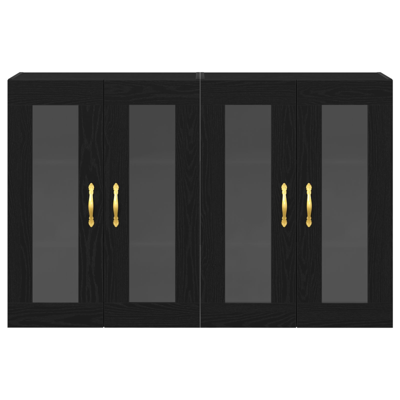 Wandmontiertes Schrankset 2er Set Schwarz Eiche Holz, Glas