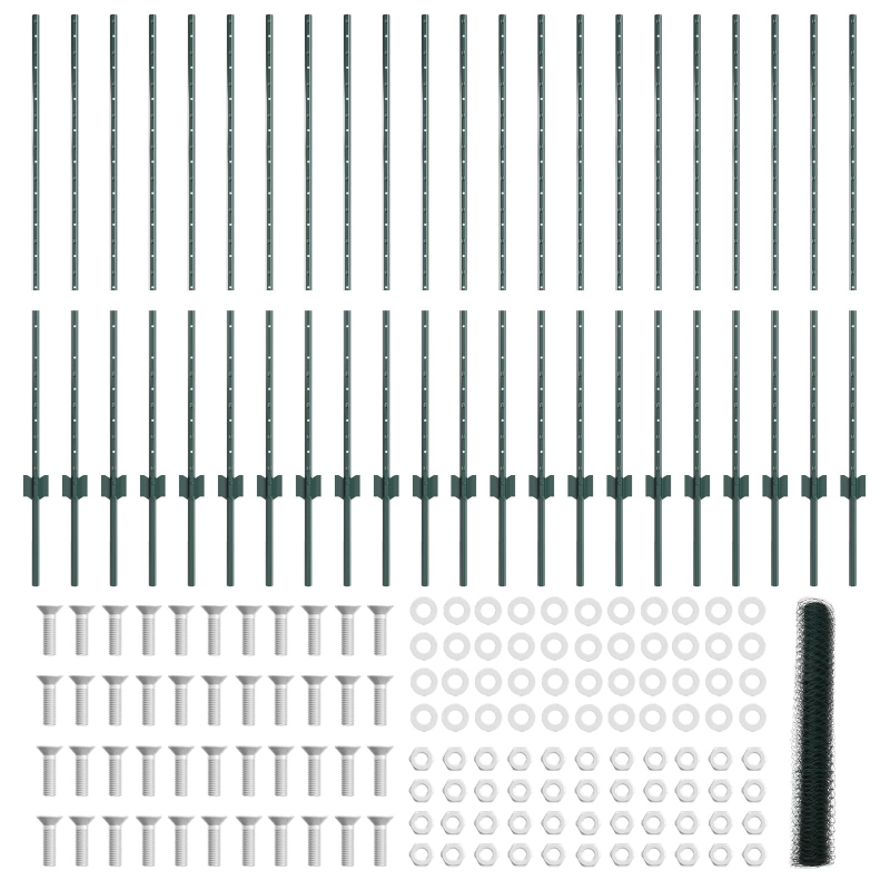 Zaunpfosten 11 Stk U-Kanal Grün 120 cm Stahl, Sechseckzaun Grün 1,2x50 m Stahl