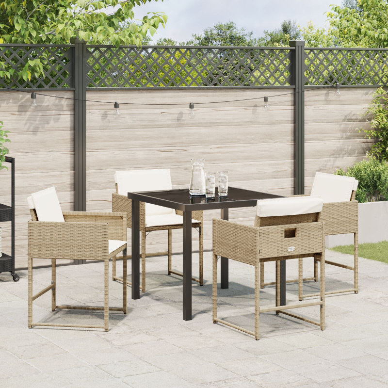 5-teiliges Garten Essset mit Kissen in Beige aus Poly Rattan