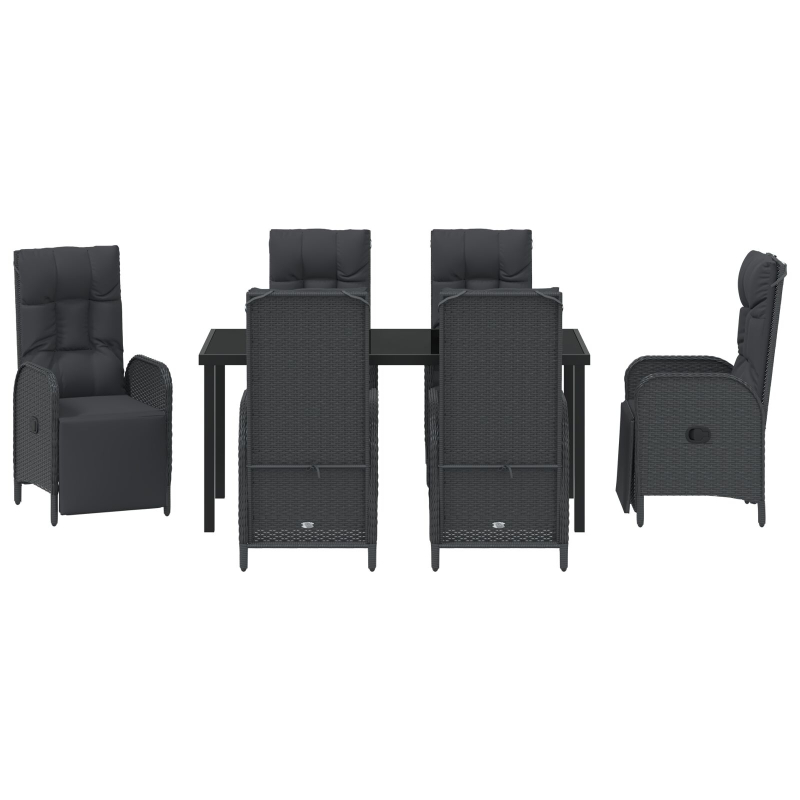 7-teiliges Garten Esszimmer Set mit Kissen aus schwarzem Poly-Rattan