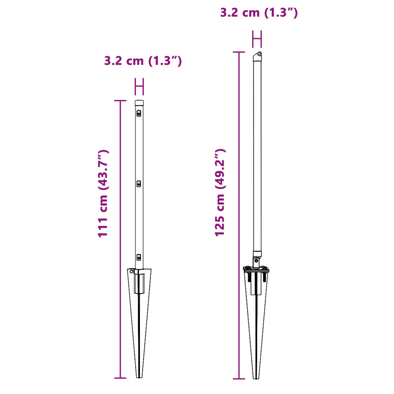 Zaunpfosten mit Spitze 26 Stück Ø32 mm 80 cm verzinkter Stahl