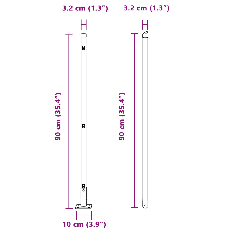 Zaunpfosten Set mit 52 Verzinkter Stahl 3,2 x 3,2 x 90 cm Robust