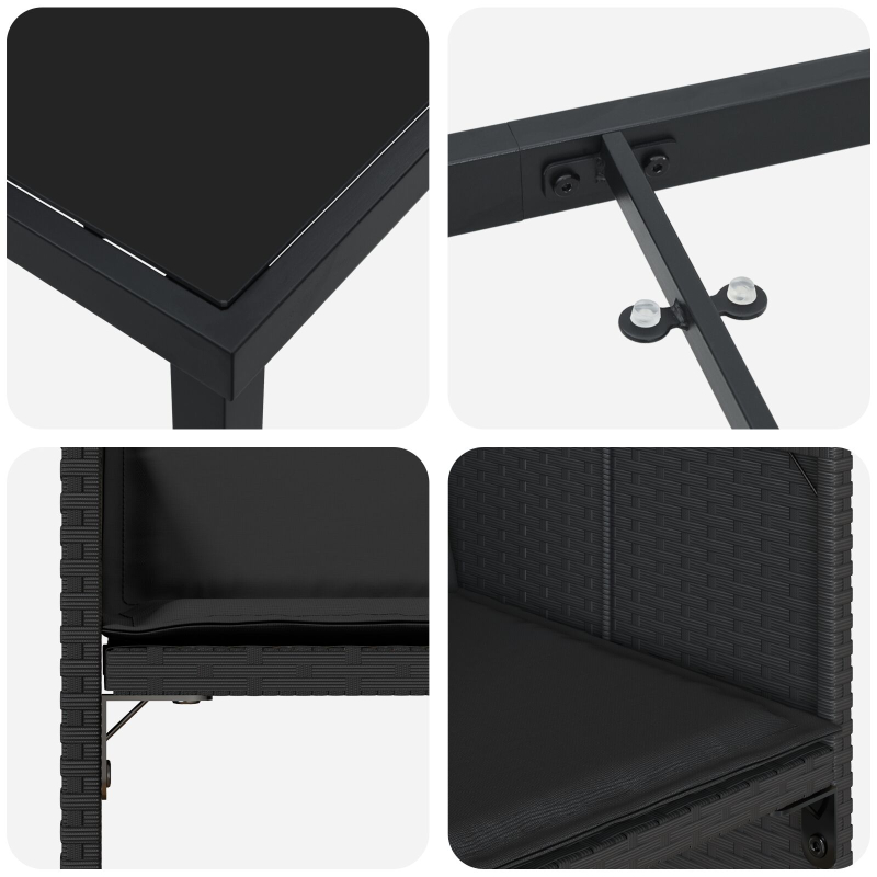 5-teiliges Garten-Essset mit Kissen Schwarz Poly-Rattan