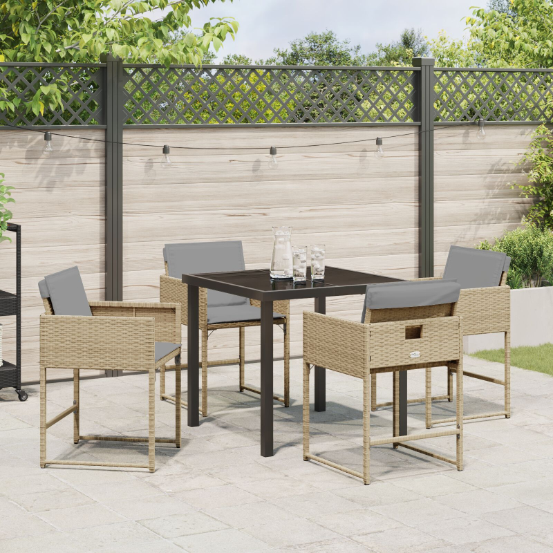 5 Teile Garten Essgruppe mit Kissen Beige Poly Rattan