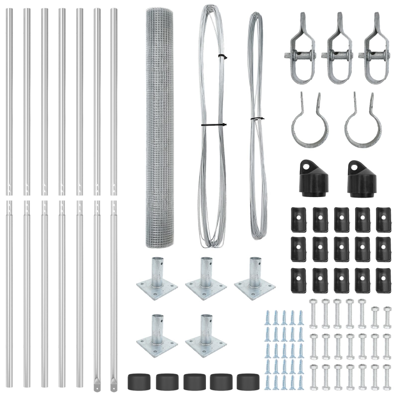 Schweißdrahtzaun mit 7 Flanschpfosten 0.8x10 m verzinkter Stahl