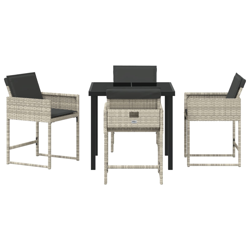 5-teiliges Garten-Essset mit Kissen in Hellgrau aus Poly-Rattan