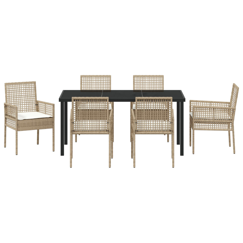 7-teilige Garten Essgruppe mit Kissen Beige Poly Rattan