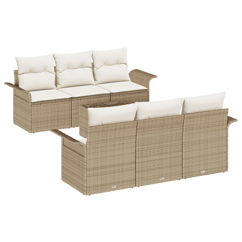 7-teiliges Gartensofa Set mit Kissen Beige Poly Rattan
