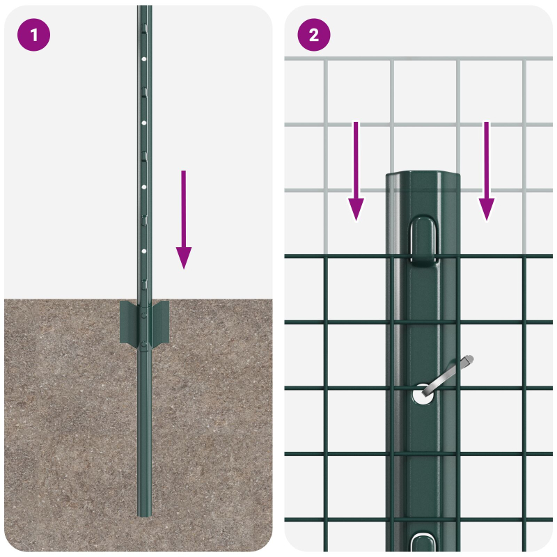 Schweißdrahtzaun mit 5 U-Posten Grün 0.8x10 m Stahl