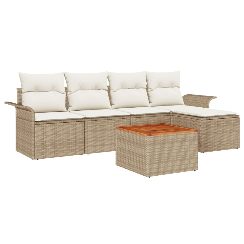 6-teiliges Garten-Sofa-Set mit Kissen Beige Poly Rattan Akazie