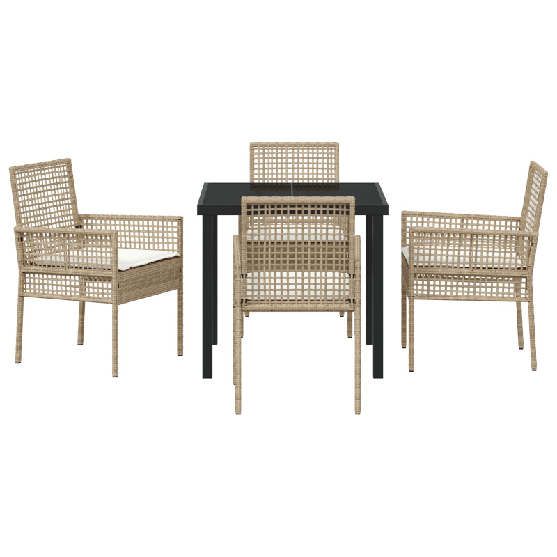 5-teiliges Garten Esszimmerset mit Kissen in Beige aus Poly Rattan