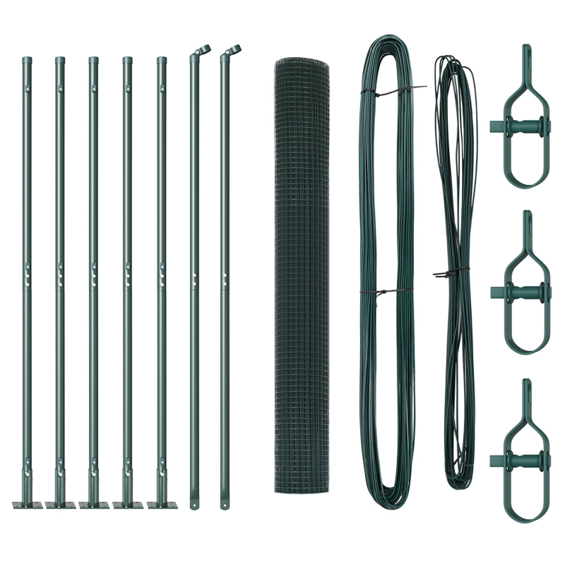 Schweissdrahtzaun mit 7 Flanschpfosten Grün 0.8x10 m Stahl