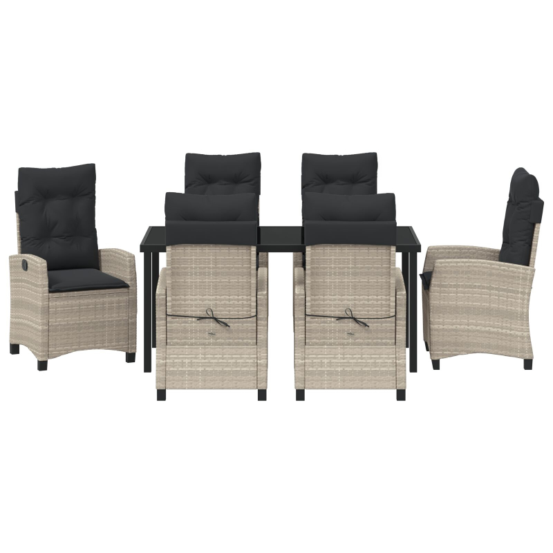 7-teiliges Garten-Dining-Set mit Kissen in Hellgrau Poly Rattan